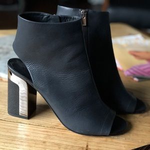 Block heel booties with open toe/open heel